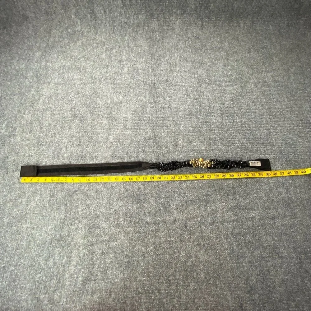 VTG Carolyn Tanner Beaded‎ Belt Women M Black Gold Adjustable Statement 80s 90s